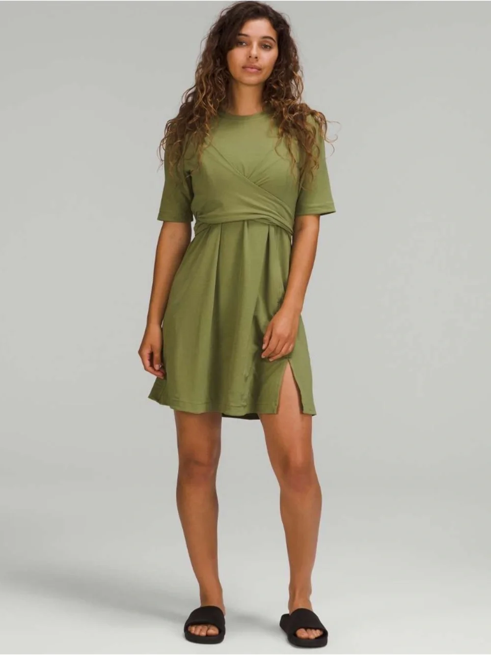 Lululemon Pima Cotton Wrap Mini Dress Small 4-6 Olive Green Casual Travel